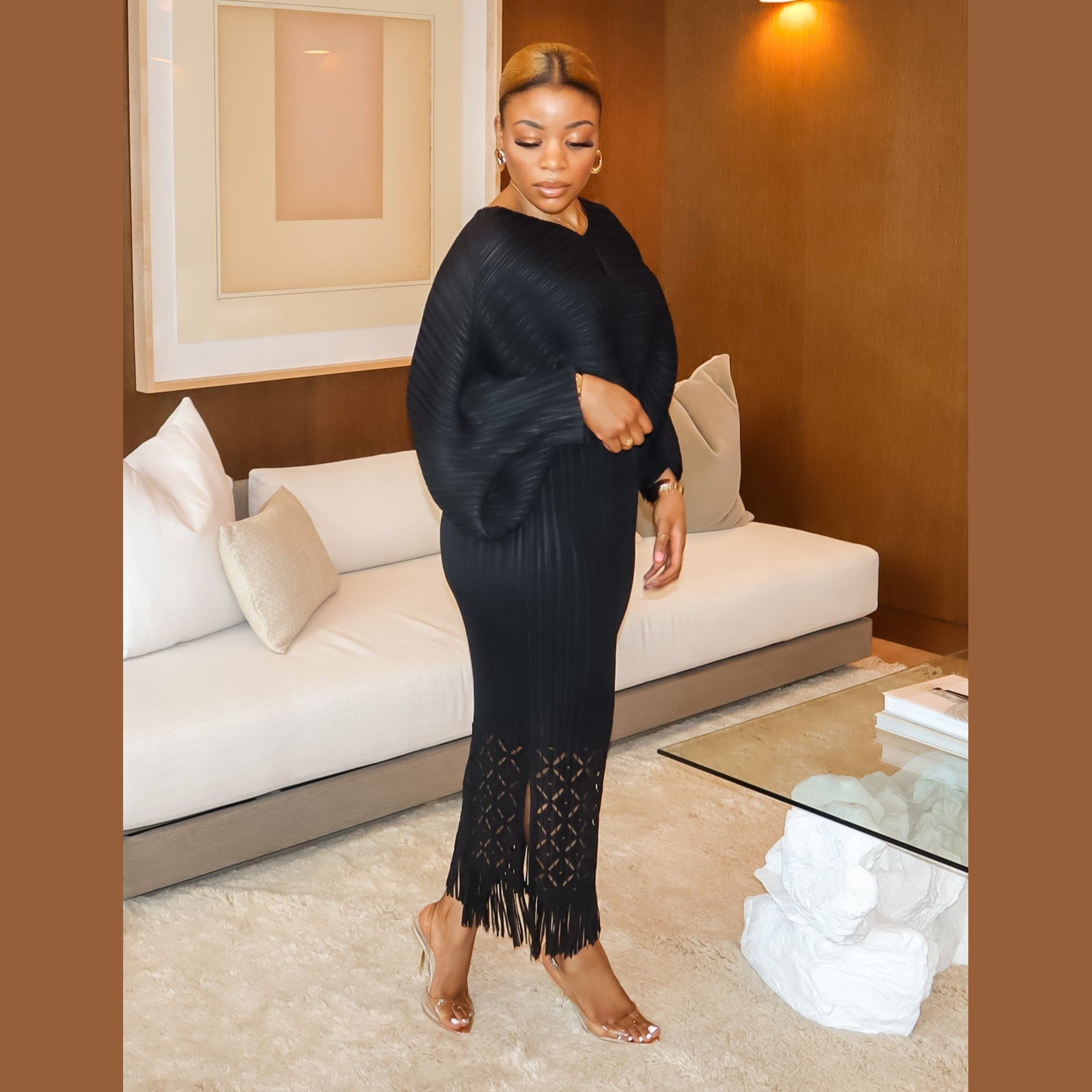 Lola Pleated Bat Sleeve Dress