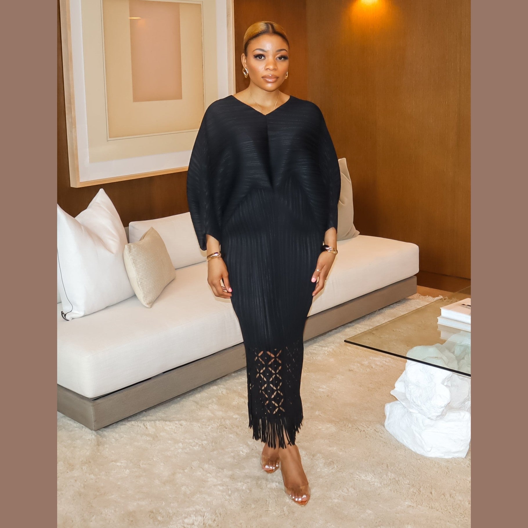 Lola Pleated Bat Sleeve Dress