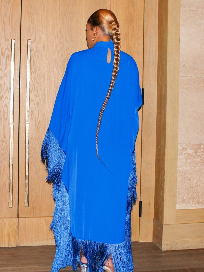 Queen Rania High-Neck Dress (Blue)