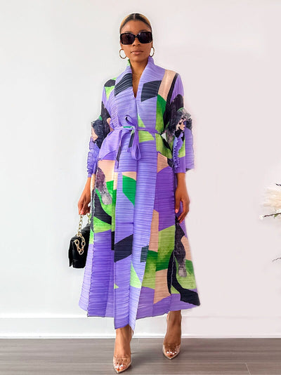 Tischa Pleated Dress (Purple) - Ninth and Maple