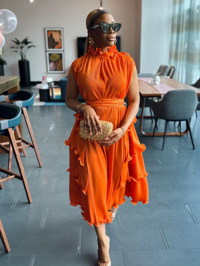 Denise Ruffle Dress (Orange) - Ninth and Maple Dress