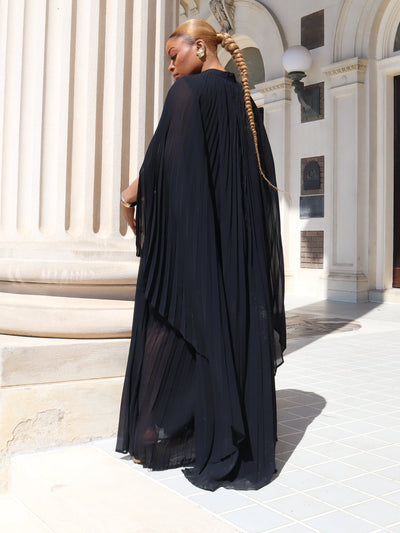 Arianna Maxi Pleated Dress (Black)