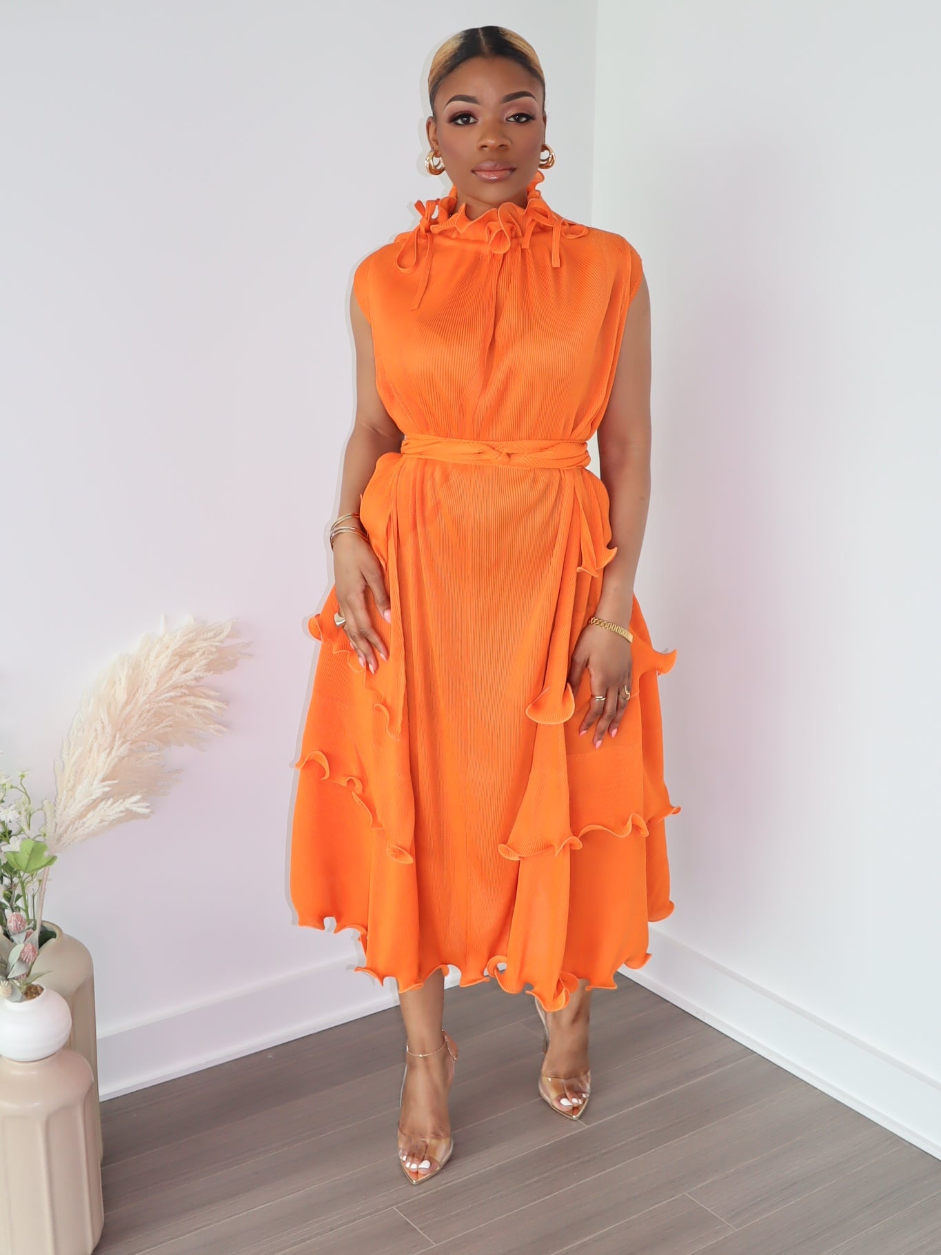 Denise Ruffle Dress (Orange) - Ninth and Maple Dress