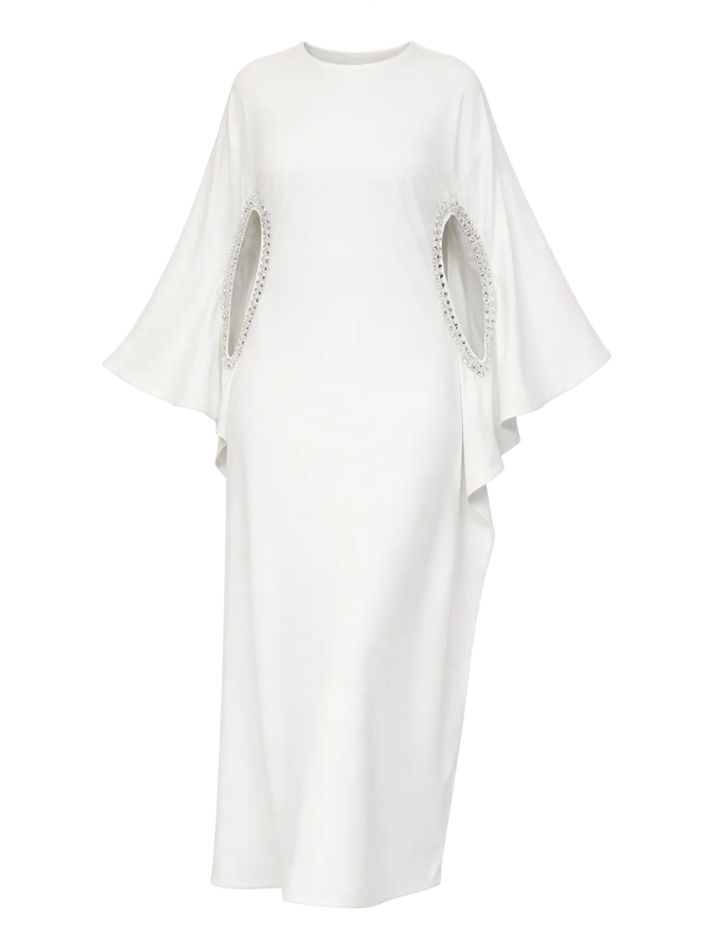 Adrienne Rhinestone Detail Crepe Dress