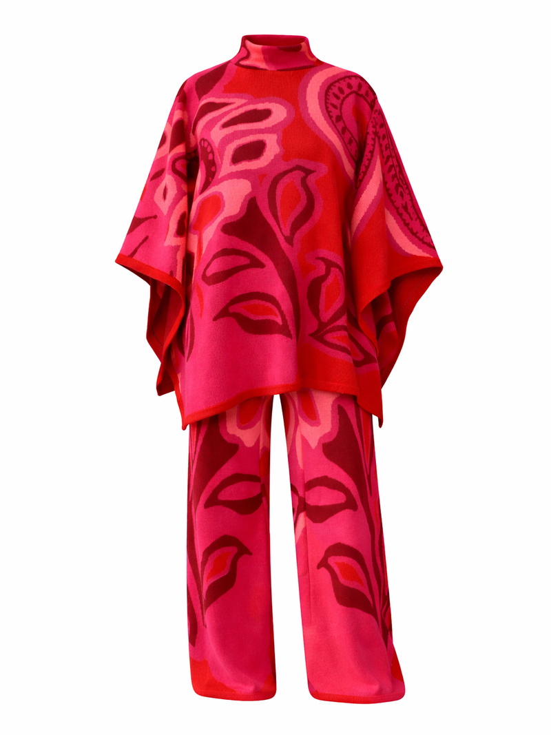 Viola Knit Poncho & Wide-Leg Pants Set