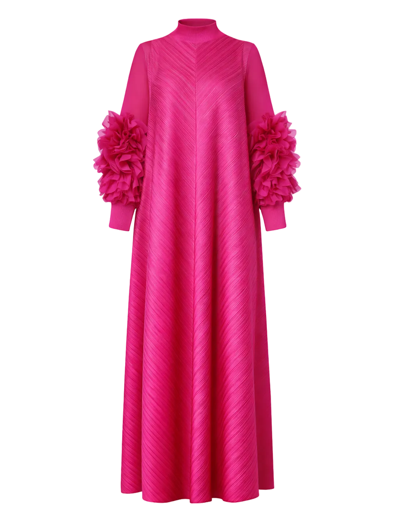 PETAL SLEEVE MOCK NECK DRESS Pink