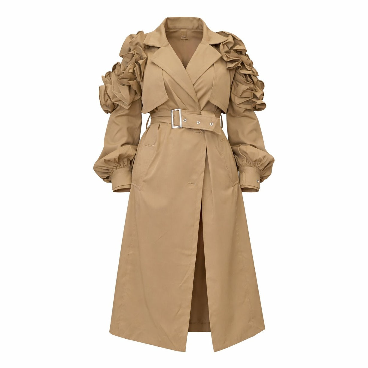 Ruffled Trench Coat – Midi Length