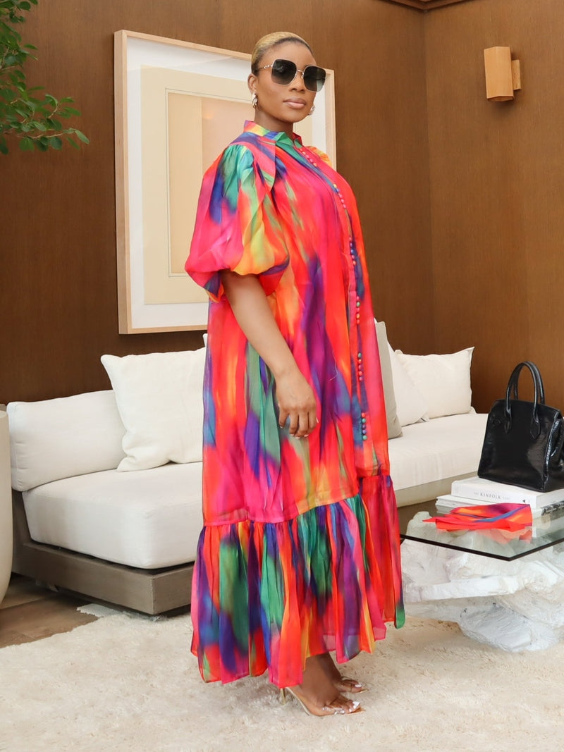 Color Pop Neck Tie Dress (Sample - FINAL SALE)