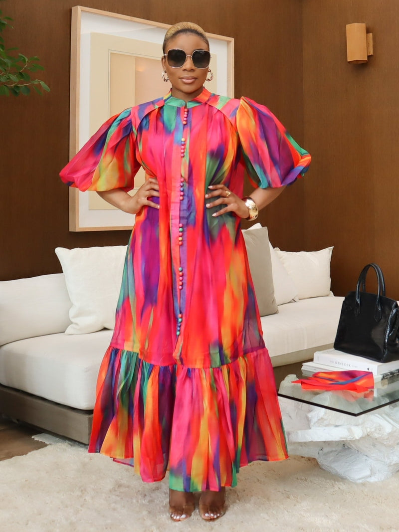 Color Pop Neck Tie Dress (Sample - FINAL SALE)