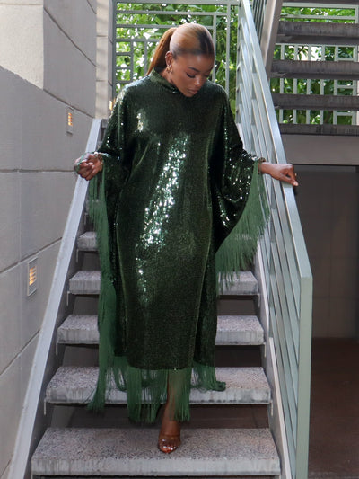 Nadia Sequin High-Neck Dress (Green)