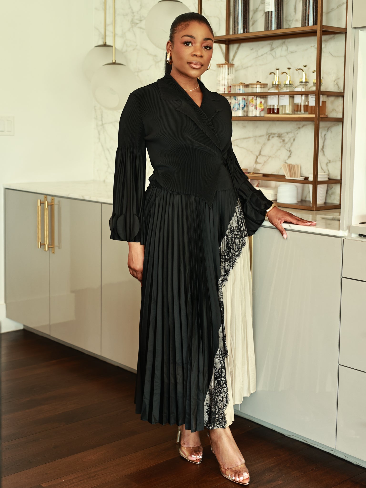 Two Tone Pleated Skirt Set
