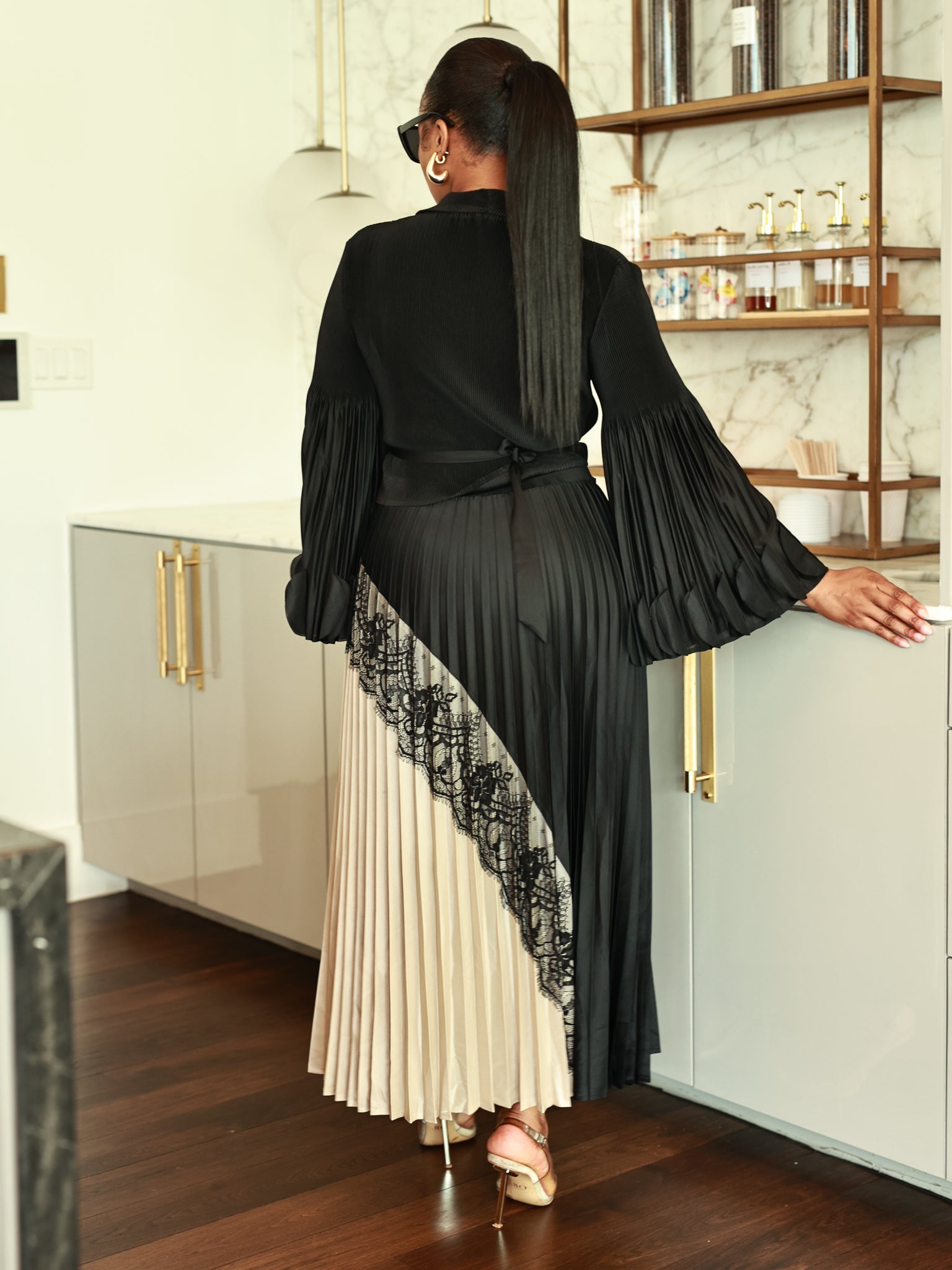 Two Tone Pleated Skirt Set