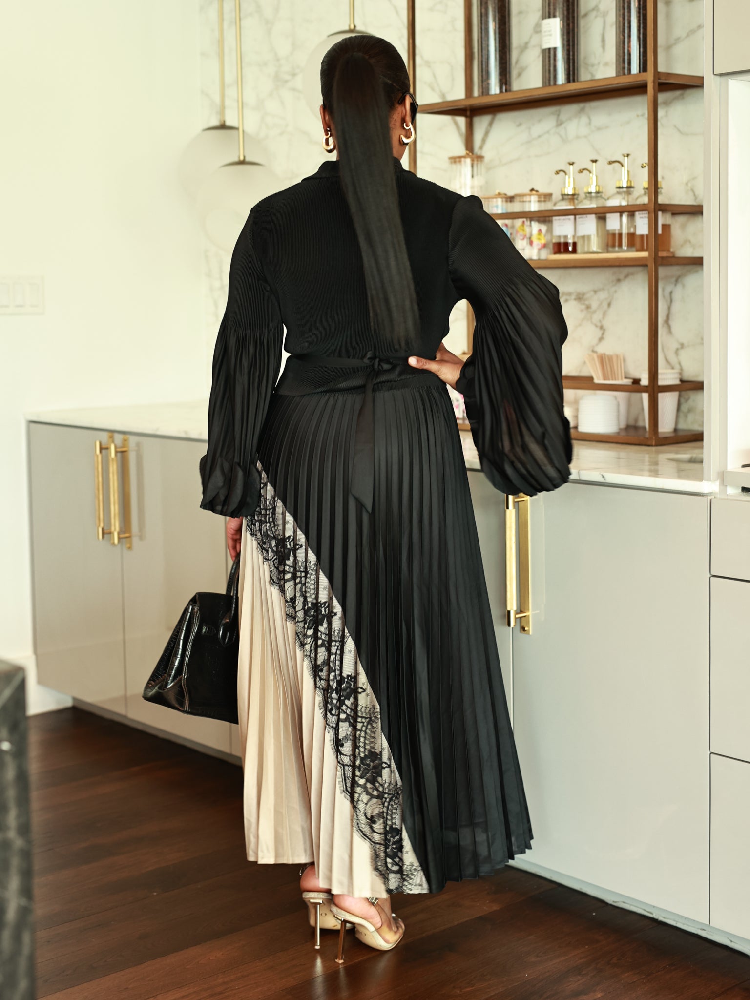 Two Tone Pleated Skirt Set