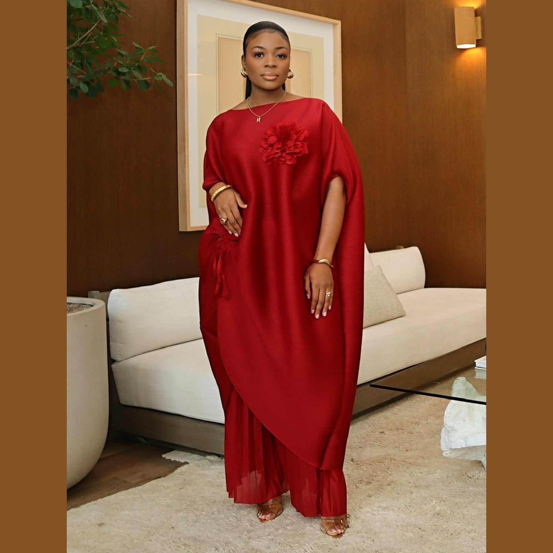 Sheila Pant Set – Red Two-Piece Tunic and Palazzo Pants