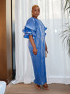 Ruffled Sleeve Maxi Pleated Dress (Blue)