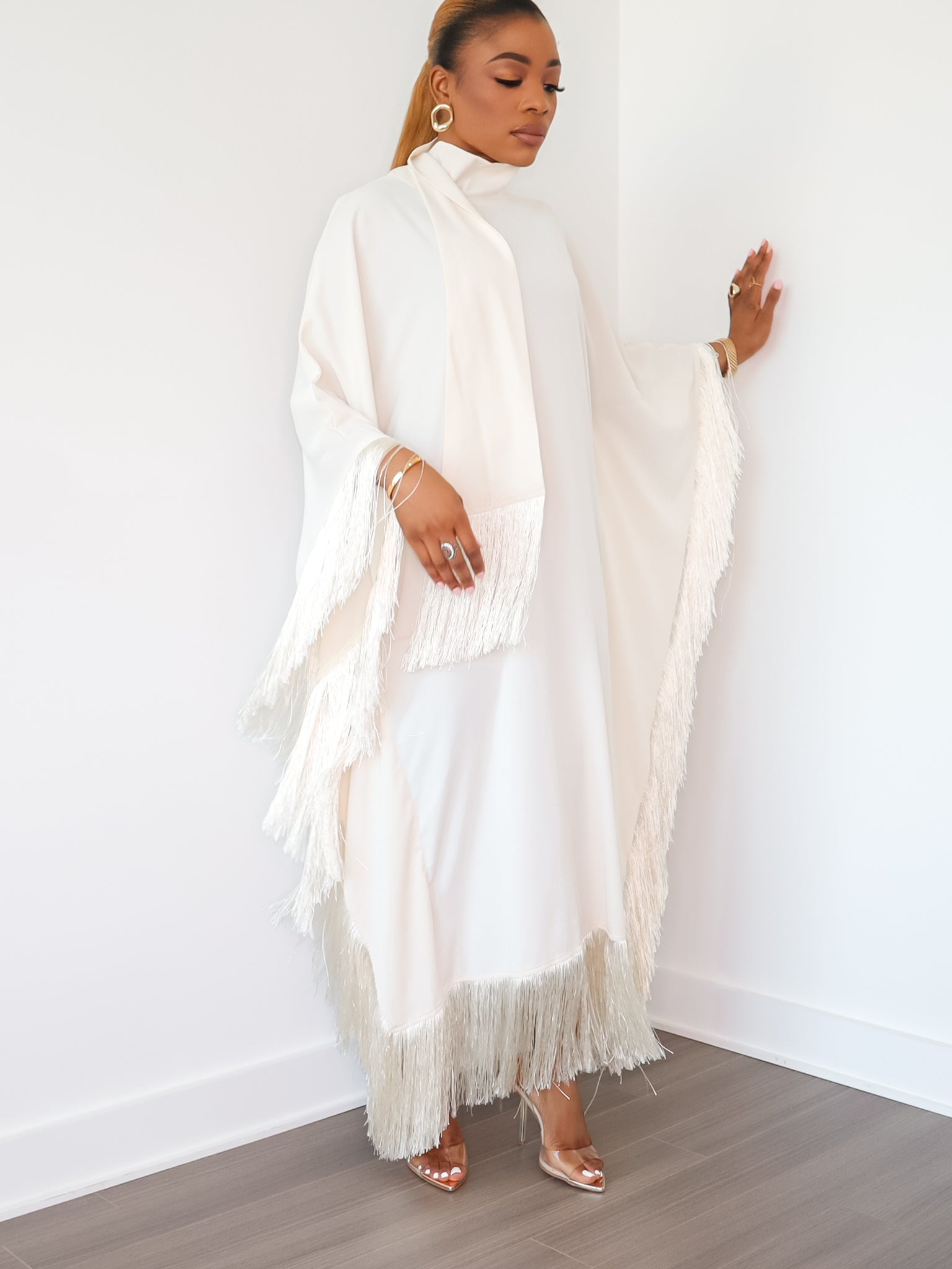 Queen Rania High-Neck Dress (Cream) - Ninth and Maple Dress