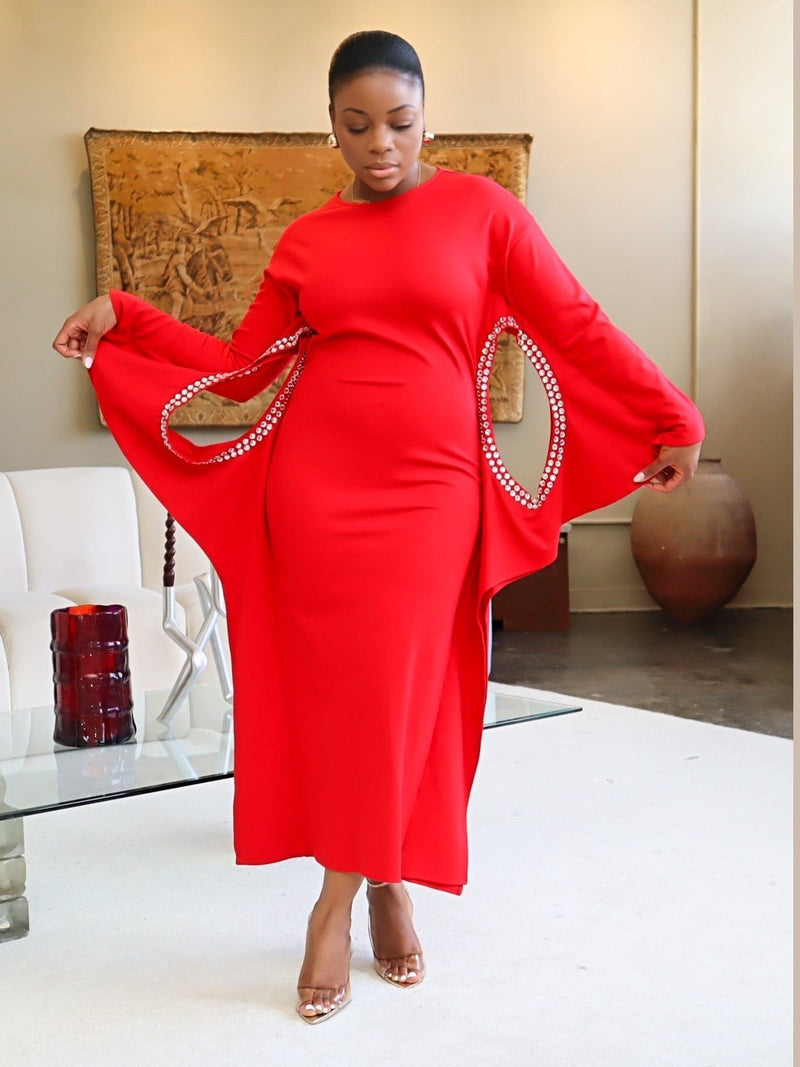 red rhinestone dress Adrienne Detail Crepe – Red / M Boho Wedding 100 Cotton and elegant chapel train. casual slip dress Size:19