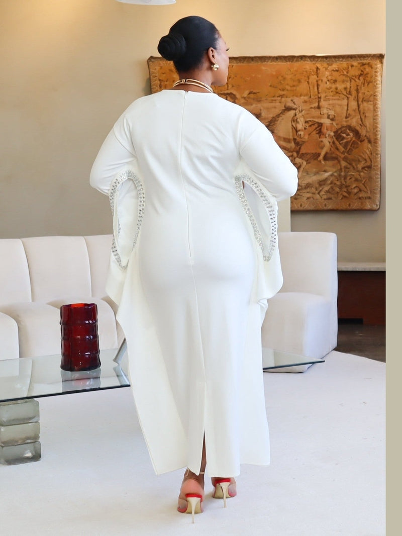 Adrienne Rhinestone Detail Crepe Dress