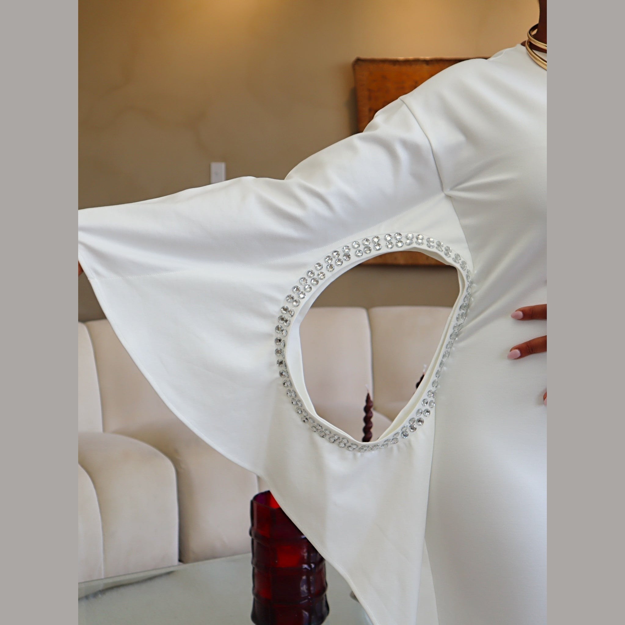 Adrienne Rhinestone Detail Crepe Dress