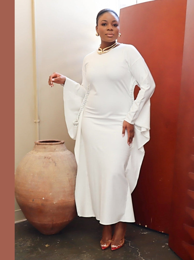 Adrienne Rhinestone Detail Crepe Dress