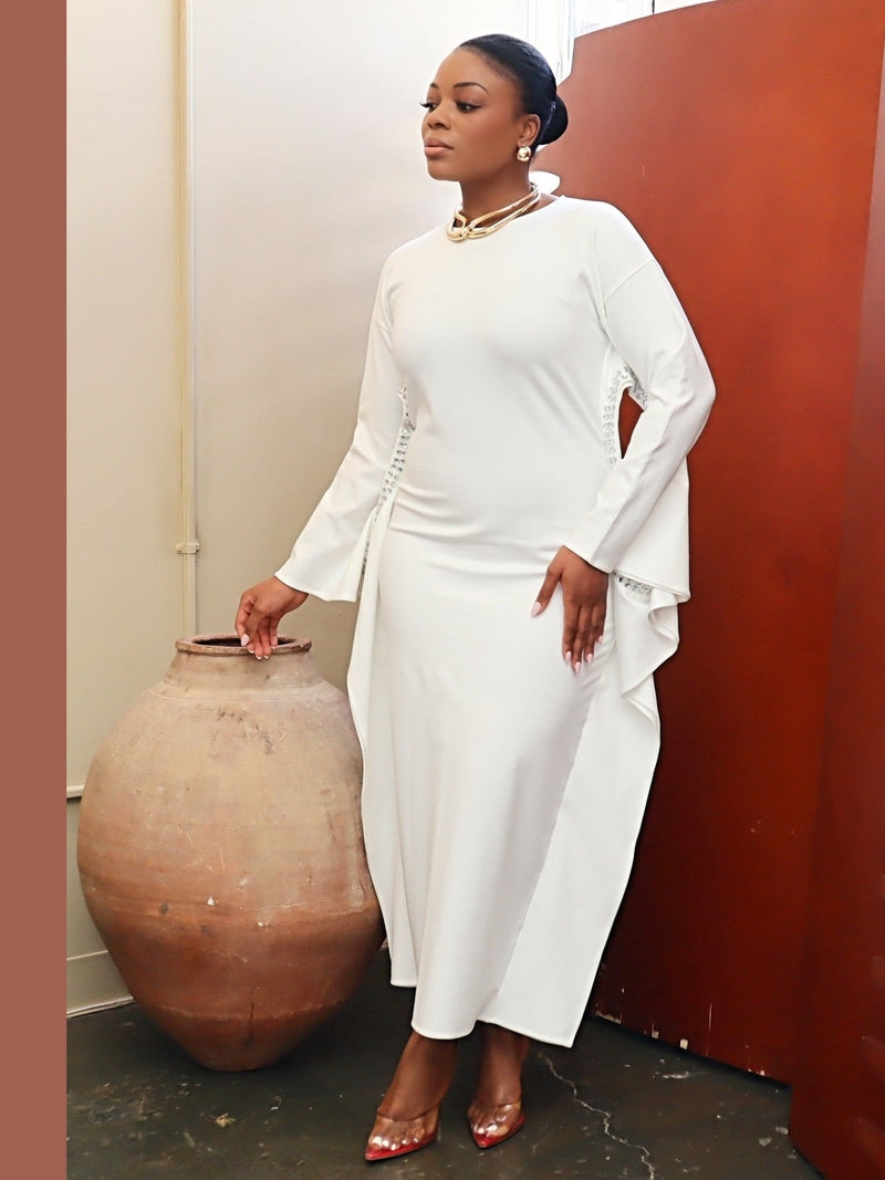 Adrienne Rhinestone Detail Crepe Dress