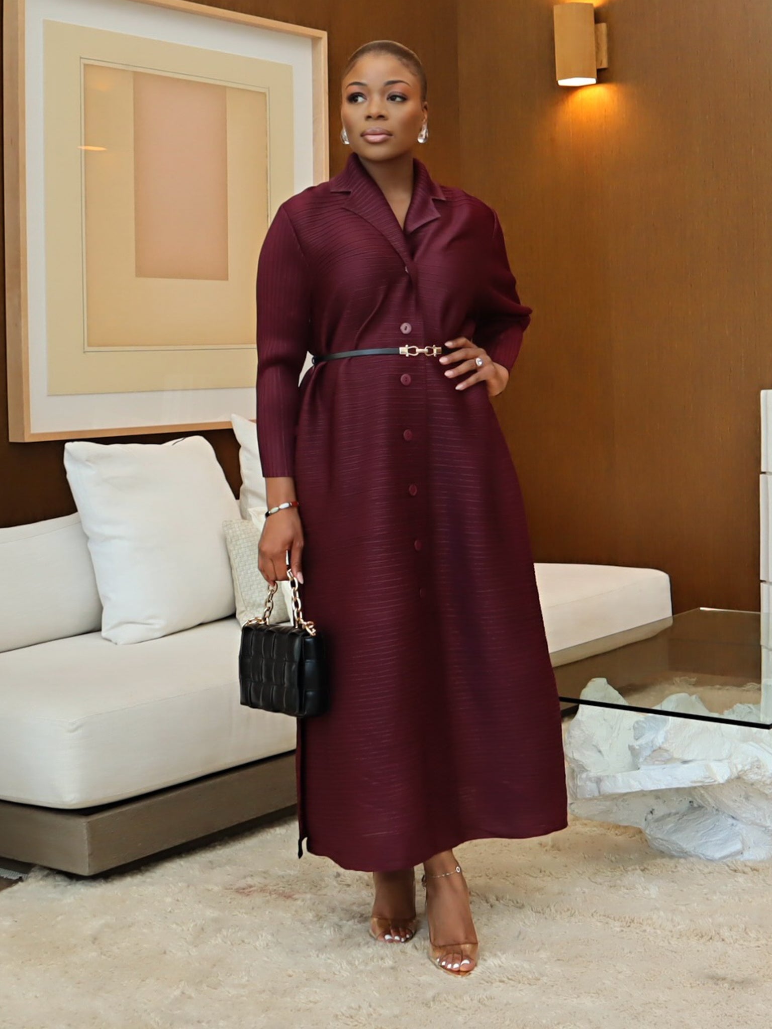 Tisha Pleated Dress (Dark Magenta)