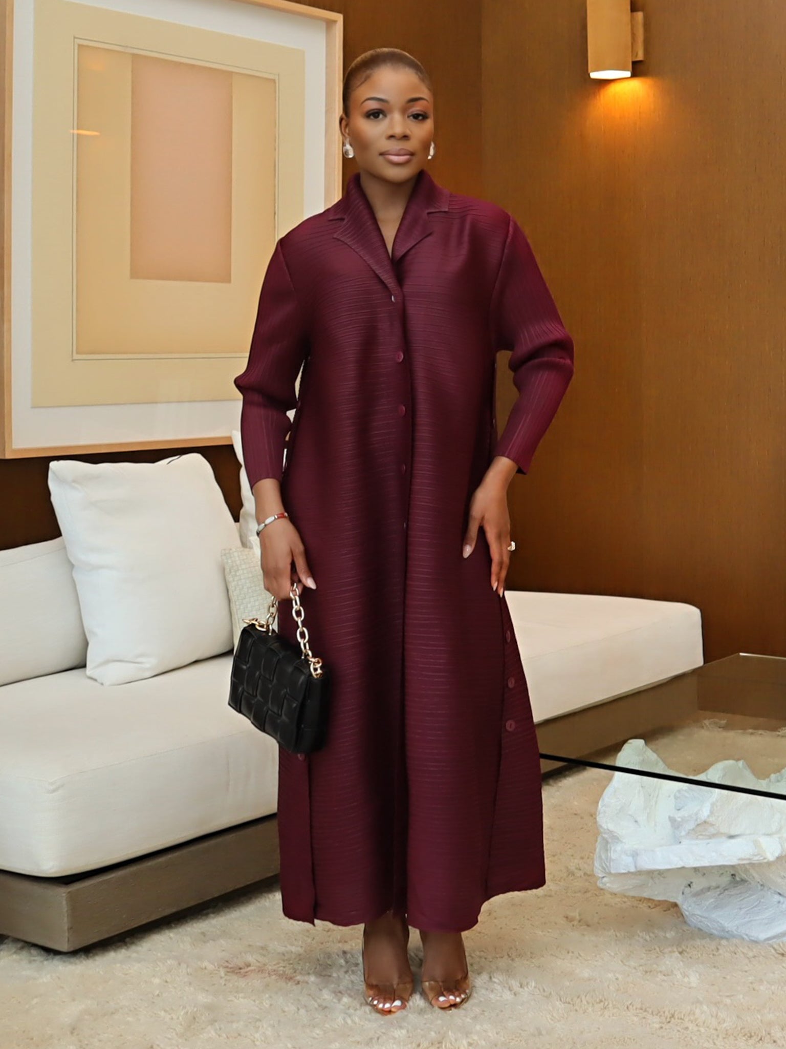Tisha Pleated Dress (Dark Magenta)