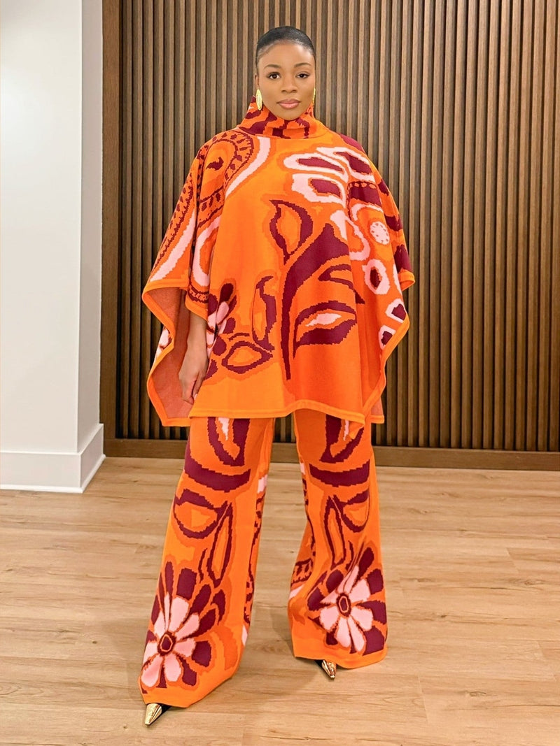 Viola Knit Poncho – Orange Knit Poncho Top