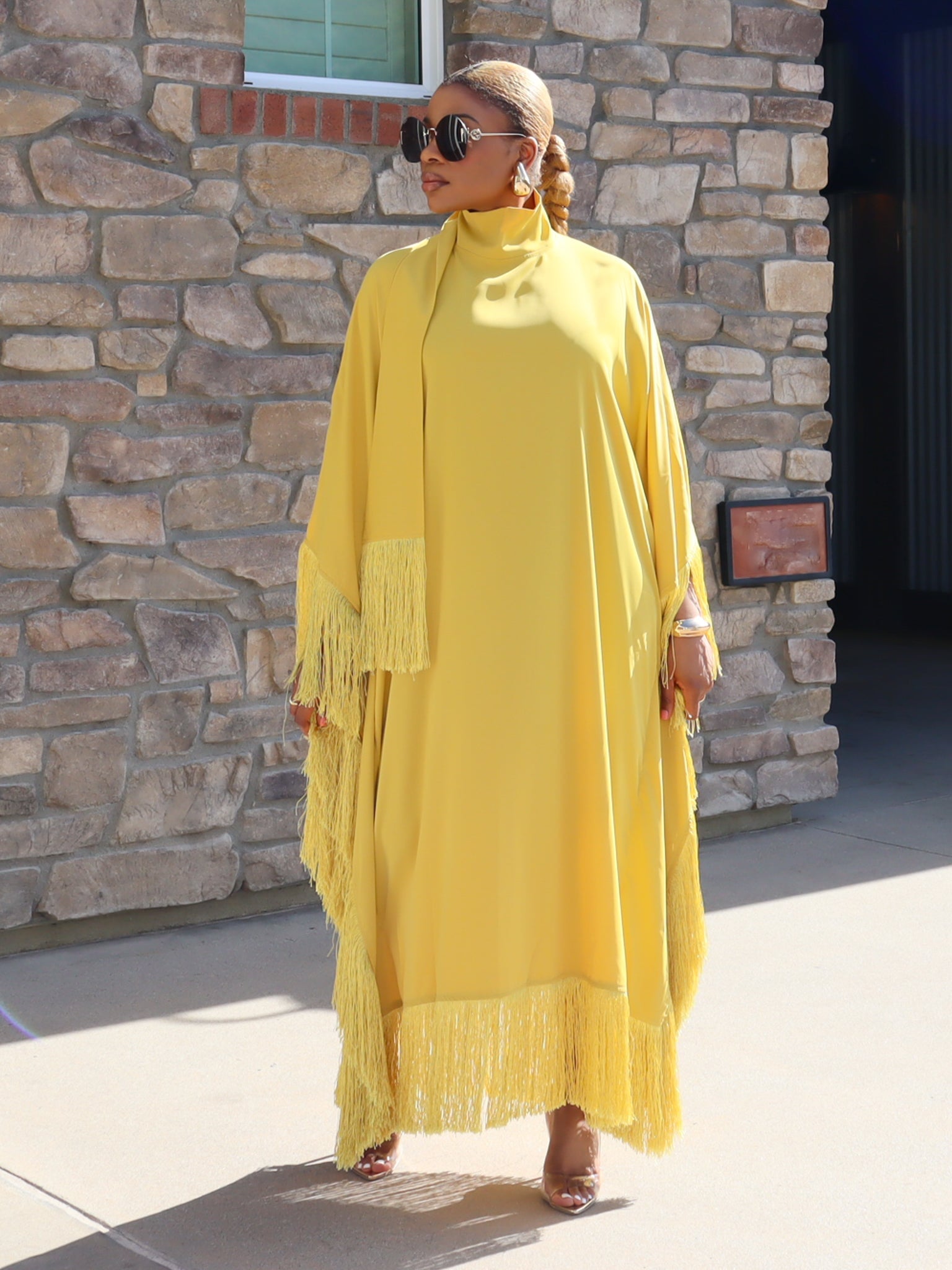Queen Rania High-Neck Dress (Yellow)