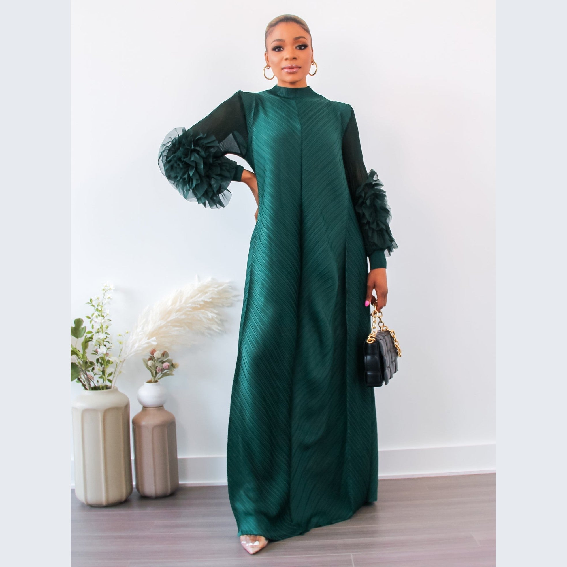 Cece Pleated Bat Sleeve Dress