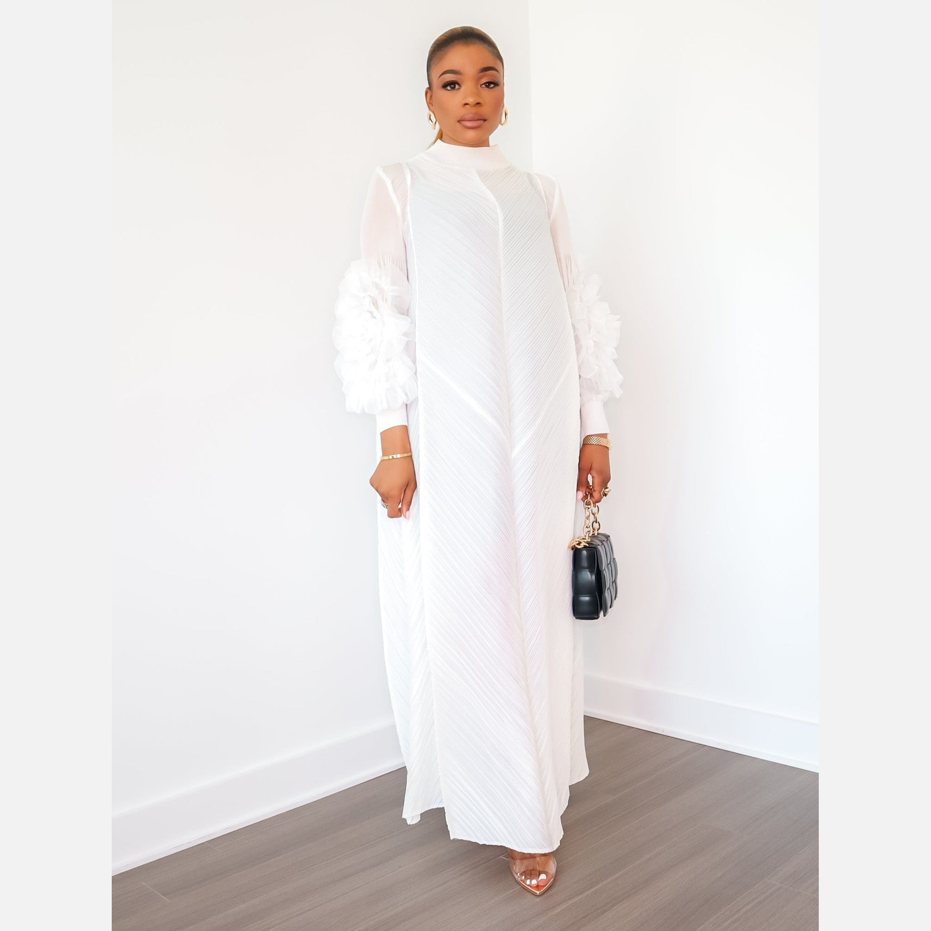 Cece Pleated Bat-Sleeve Maxi Dress