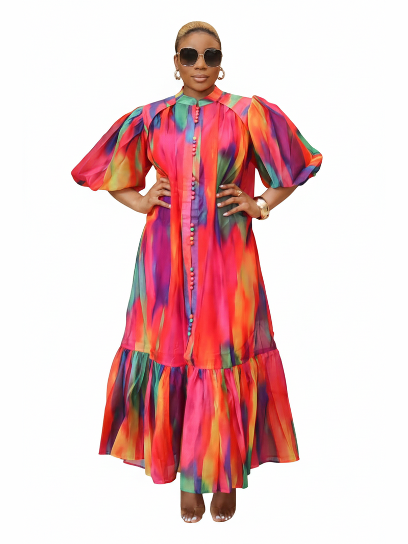 Color Pop Neck Tie Dress - White Background