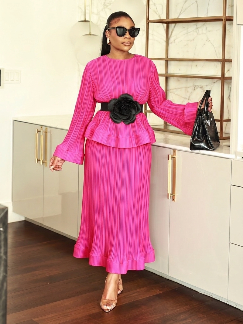 Bianca fuchsia pleated peplum skirt set — Ninth & Maple