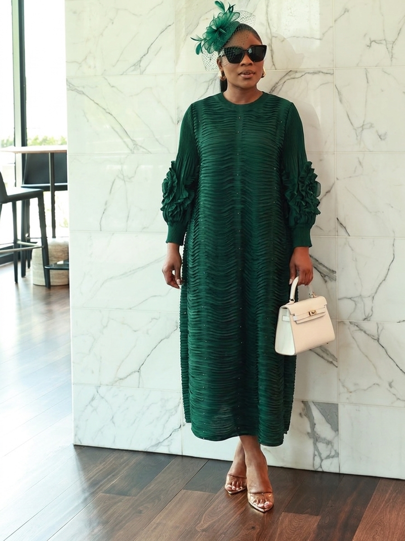 Vivienne emerald green textured ruffle-sleeve maxi dress — Ninth & Maple
