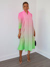 Tischa Pleated Dress (Pink-Green) - Ninth and Maple