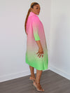 Tischa Pleated Dress (Pink-Green) - Ninth and Maple