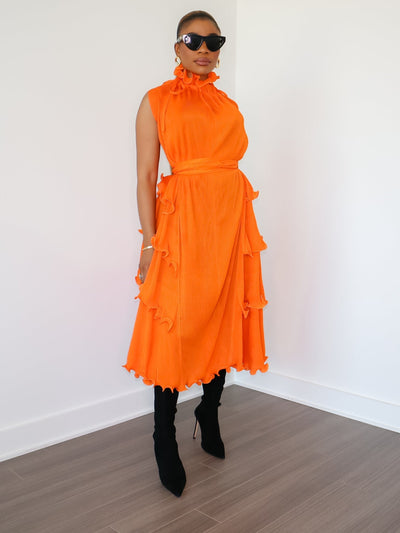 Denise Ruffle Dress (Orange) - Ninth and Maple Dress