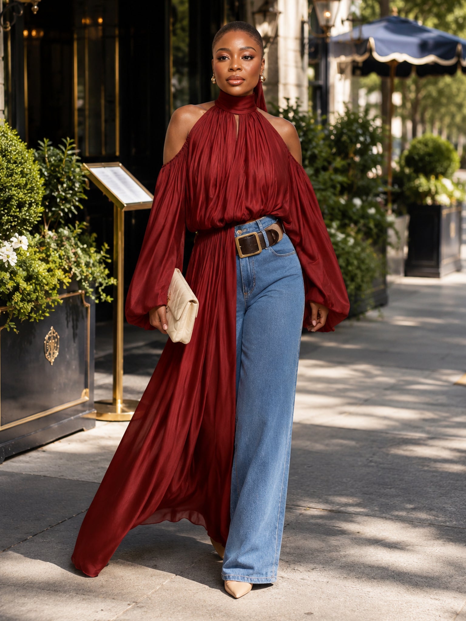 Noelle Cut Out Blouse (Burgundy)