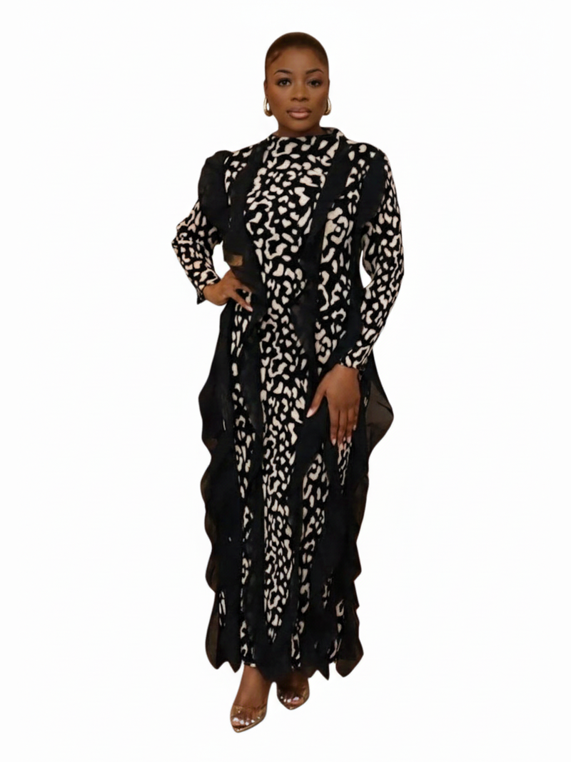 Pria Leopard Ruffle Dress - White Background