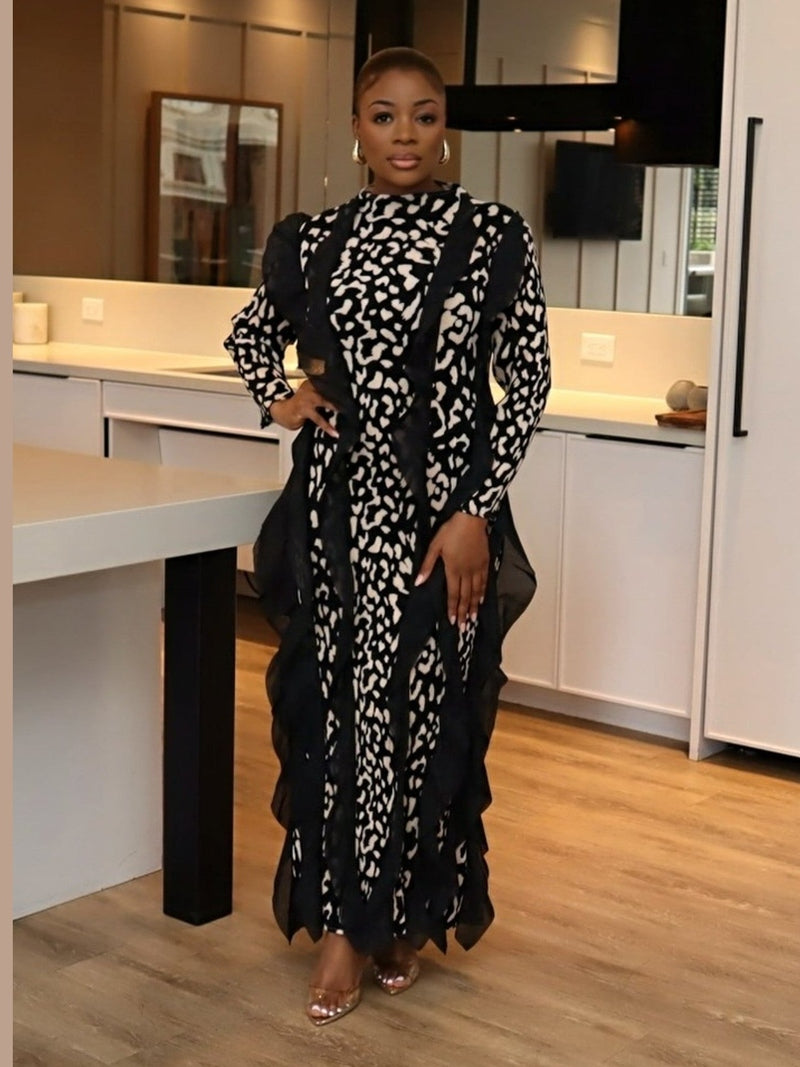 leopard ruffle maxi dress LEOPARD RUFFLED MAXI