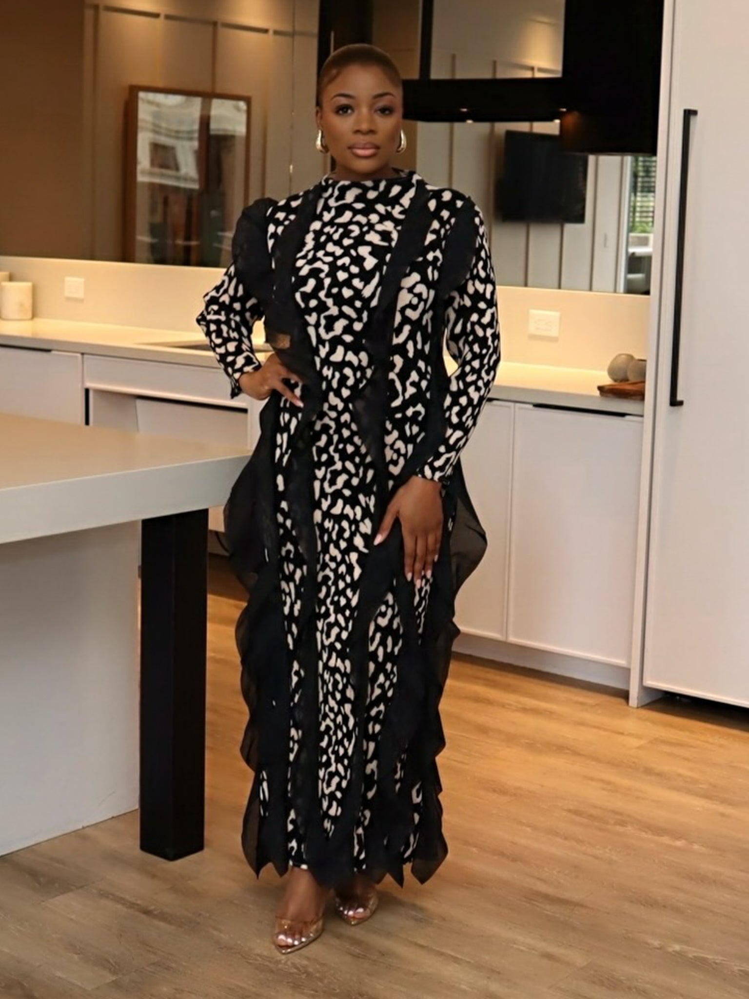 Pria Leopard Ruffle Dress (Black)