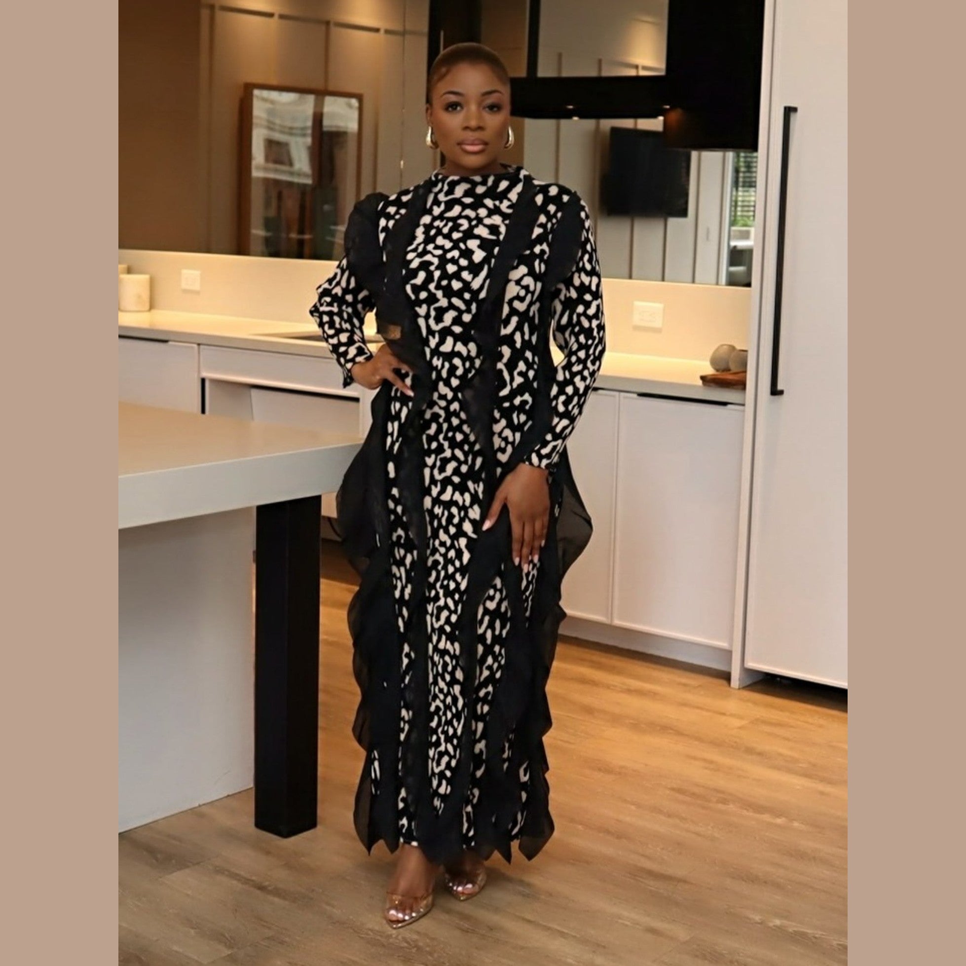 Pria Leopard Ruffle Dress (off-white)