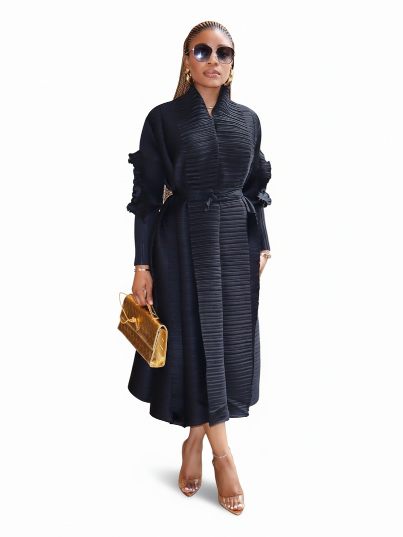 Tisha Pleated Dress Black - White Background