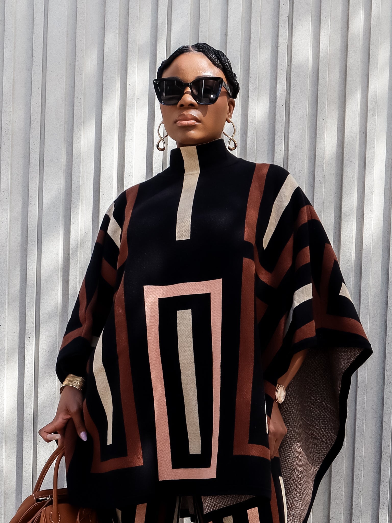 Viola Knit  Poncho (Brown)