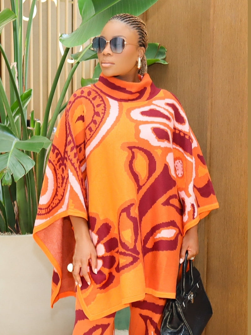 Viola Knit Poncho – Orange Knit Poncho Top