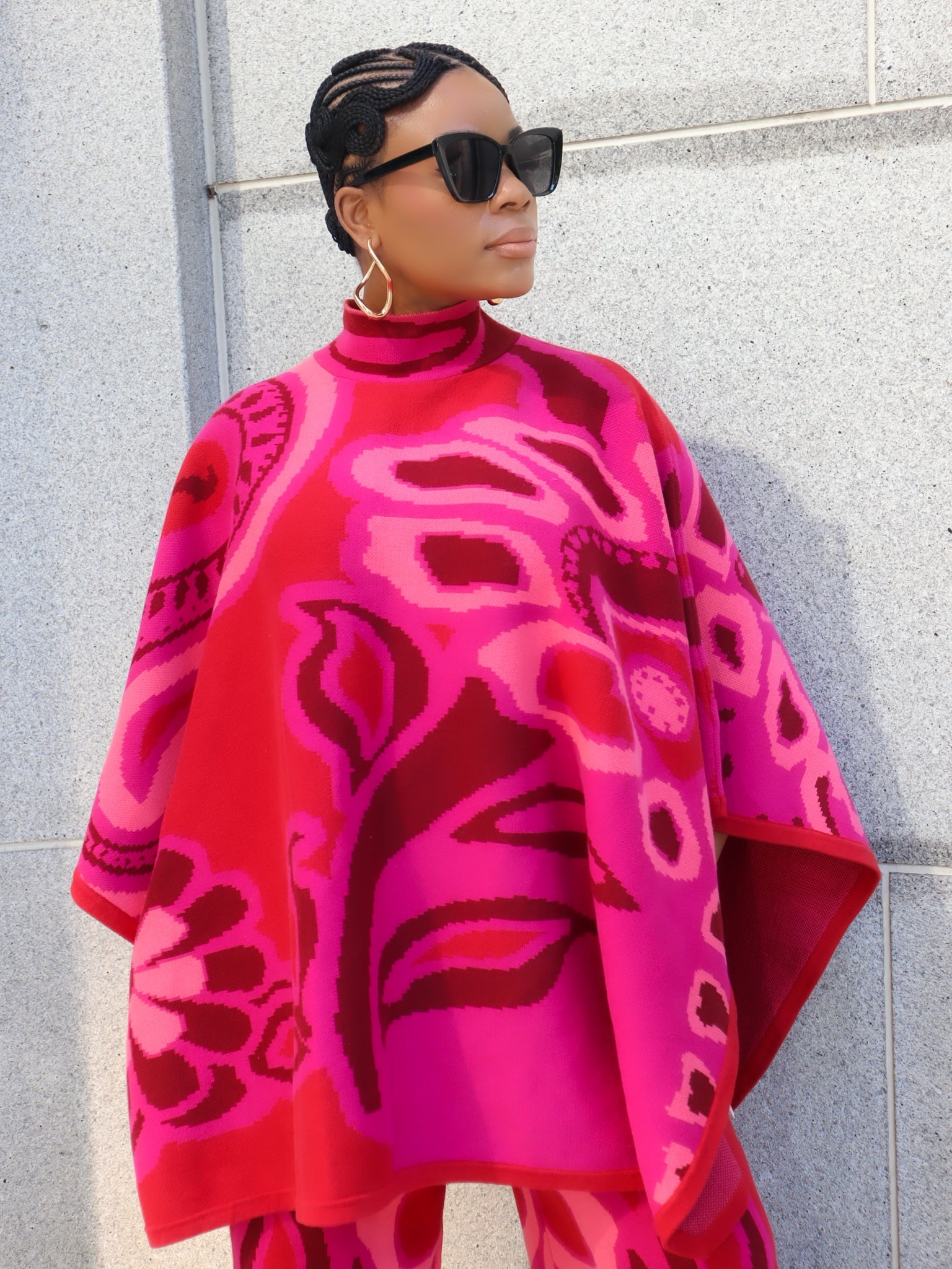 Viola Knit  Poncho (Pink)