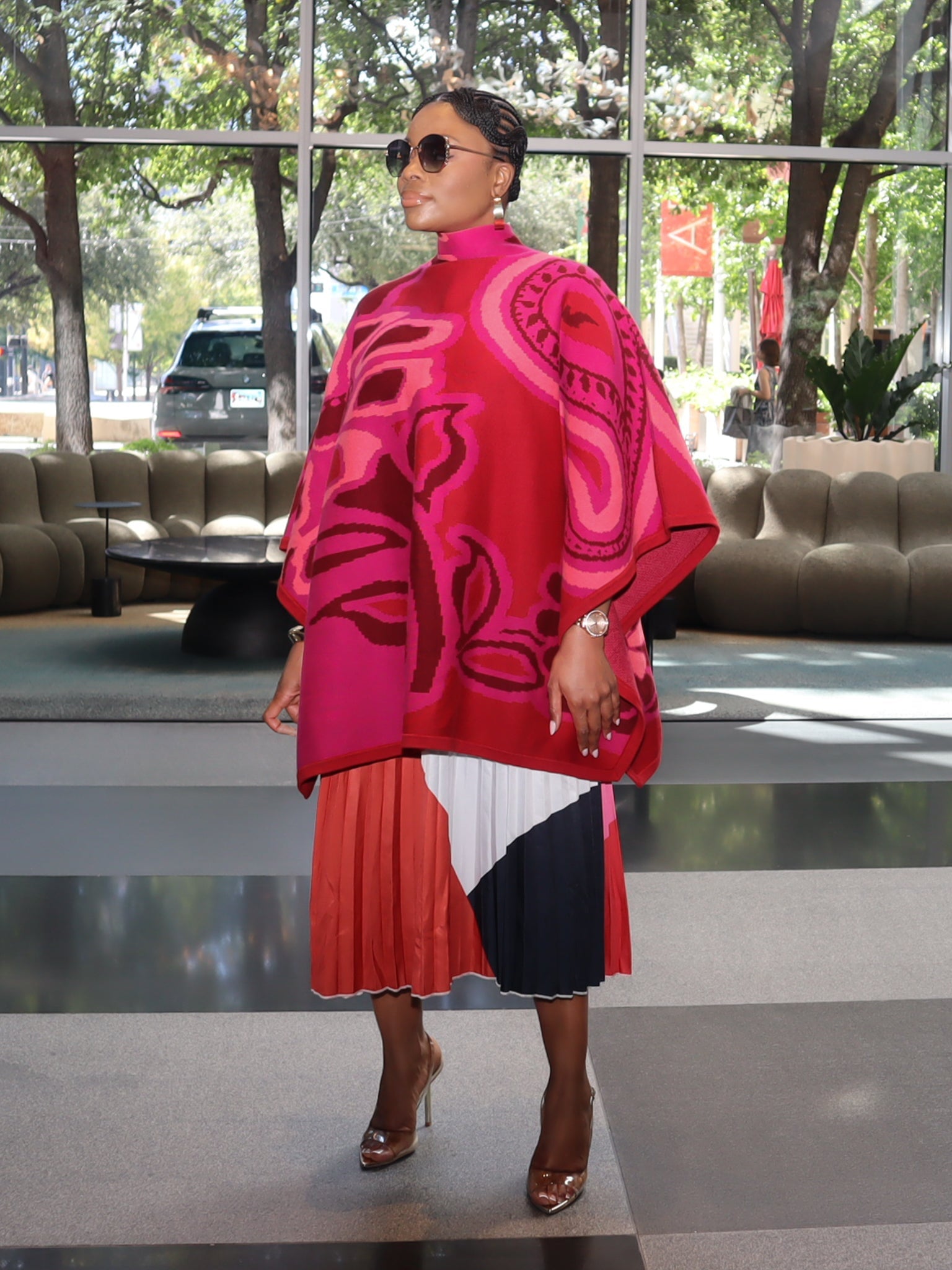 Viola Knit  Poncho (Pink)