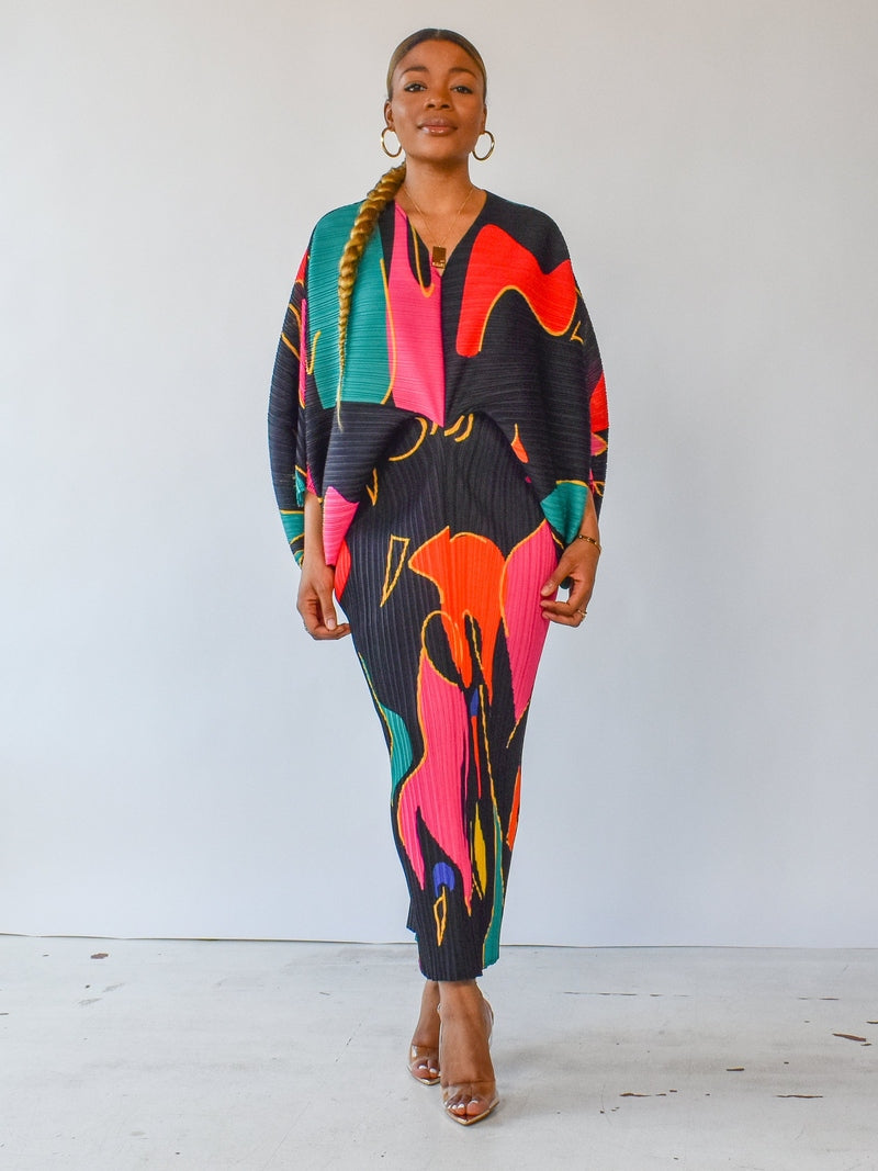 Printed Batwing Sleeve Dress