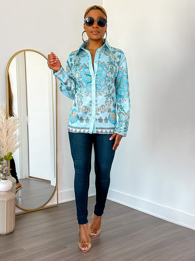 Kiesha Print Shirt (Blue) - Ninth and Maple