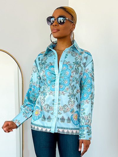 Kiesha Print Shirt (Blue) - Ninth and Maple